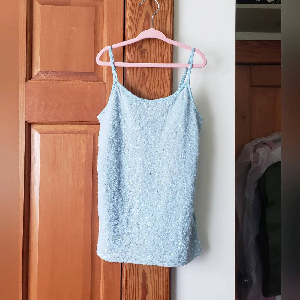 NWOT Justice Girls Light Baby Sky Blue Sequin Tank Top 10